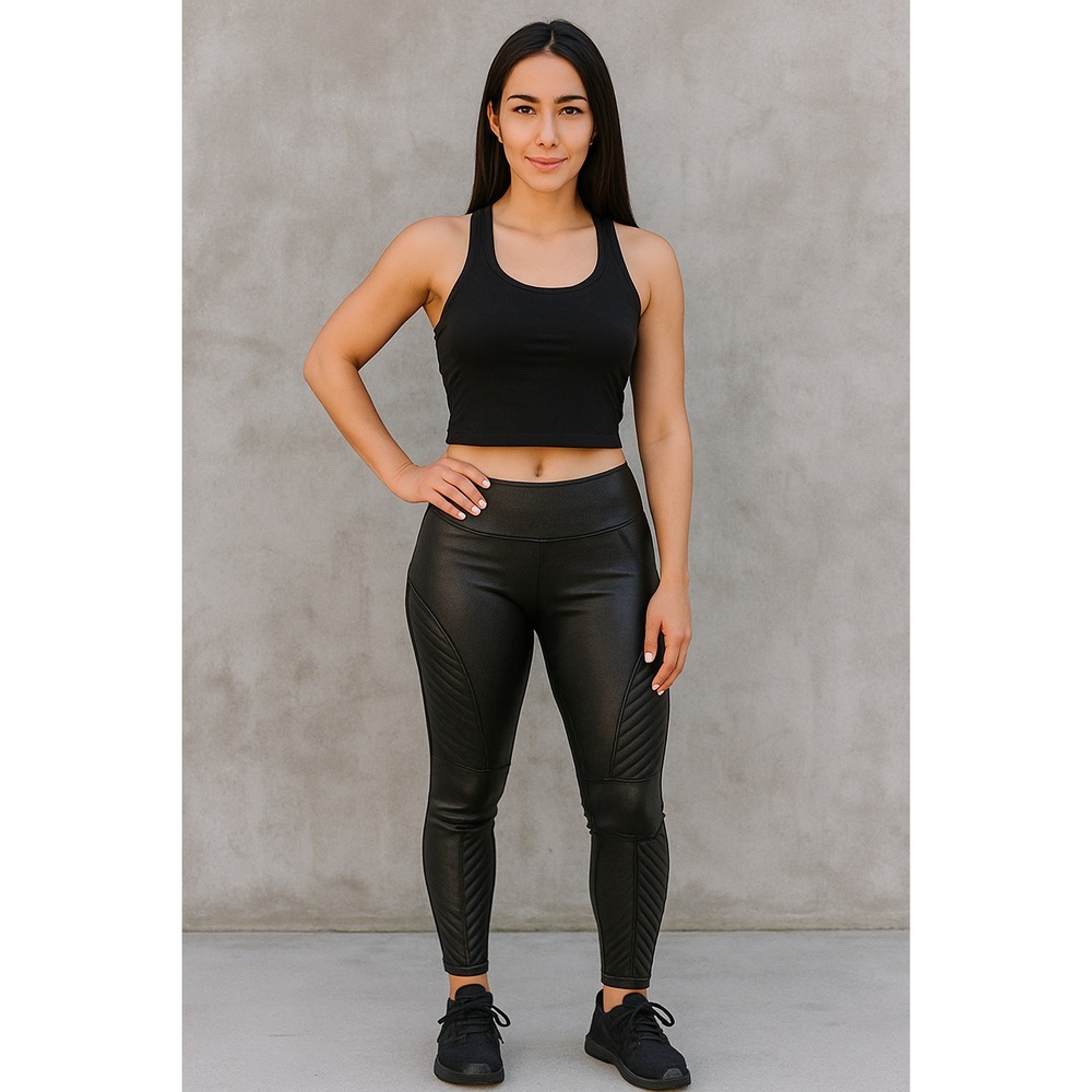 Spanx Faux‎ Leather Moto Leggings High Waisted Sculpting Black Size Medium